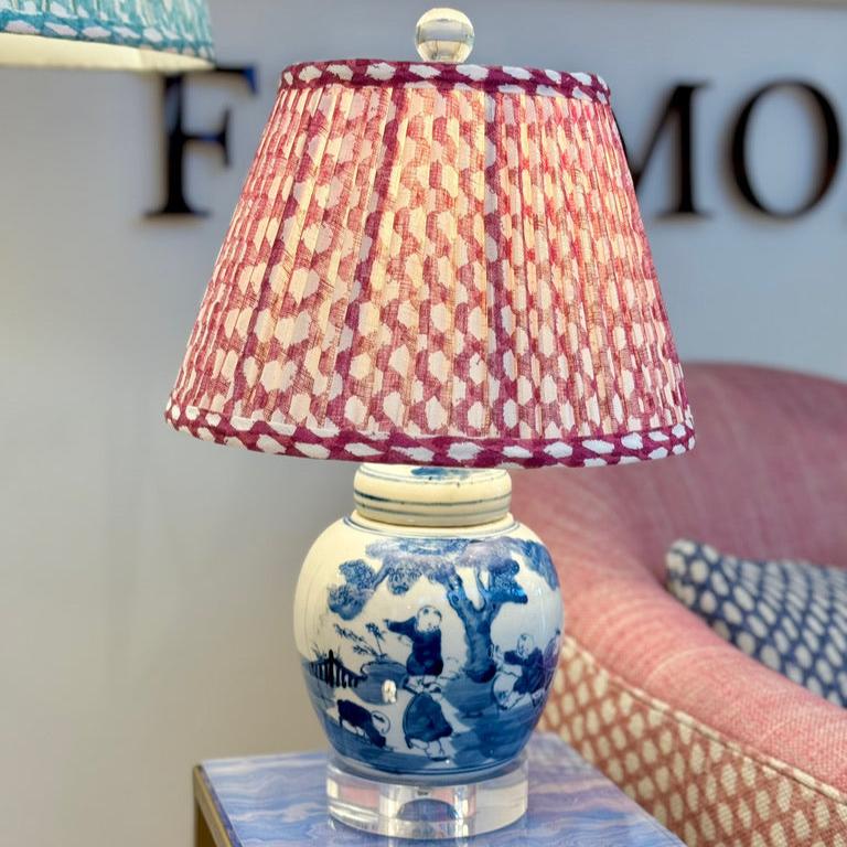 Mini Blue and White Lamp with Fermoie Lampshade