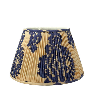 Front view gathered empire lampshade in Indigo and Beige hand-loomed silk Ikat