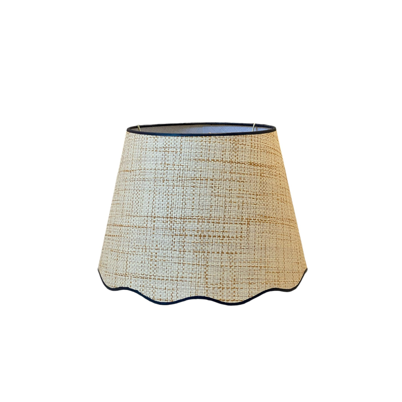 Scalloped Raffia Lampshade with Navy Trim