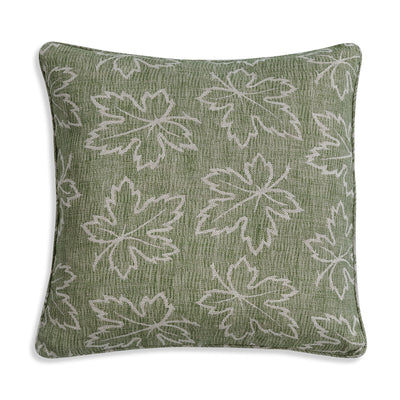 Large square designer Fermoie cushion in Green Maple fabric