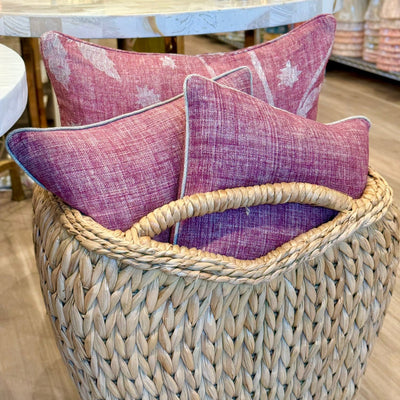 Fermoie pillows in a basket, Back to the Fuchsia fabric linen