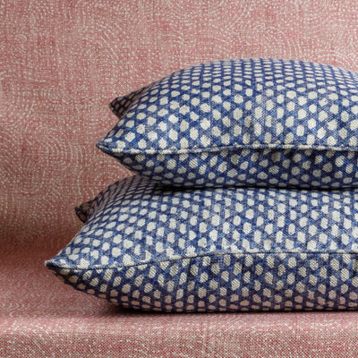 Fermoie cushion stack in Blue Wicker fabric linen