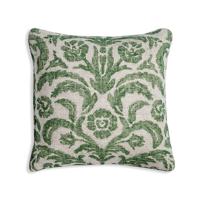 Small square designer Fermoie cushion in Green Marlborough fabric linen