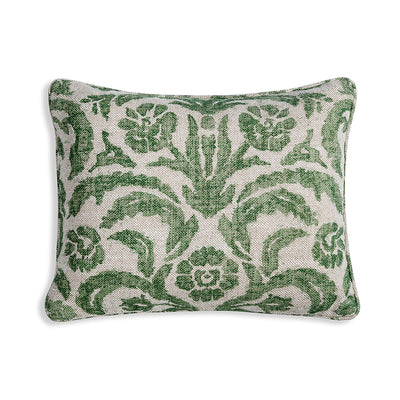 Small oblong designer Fermoie cushion in Green Marlborough fabric linen