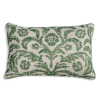 Large oblong designer Fermoie cushion in Green Marlborough fabric linen