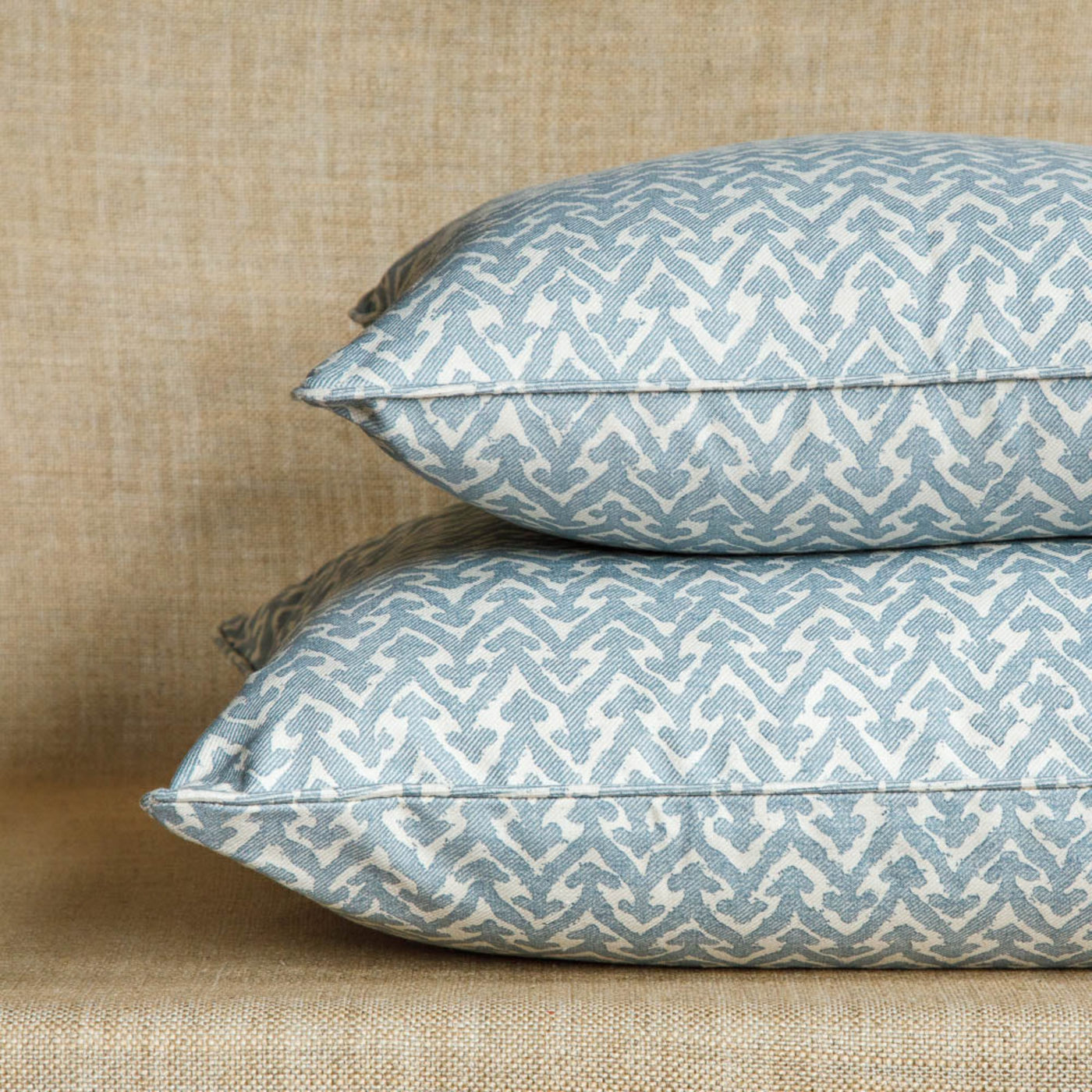 Designer Fermoie cushion stack in Light Blue Rabanna fabric cotton