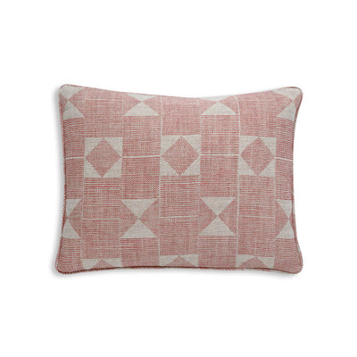 Small oblong designer Fermoie cushion in Pink Flag fabric 