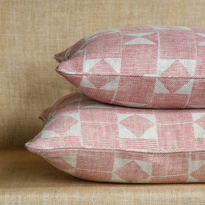 Designer Fermoie cushion stack in Pink Flag fabric 