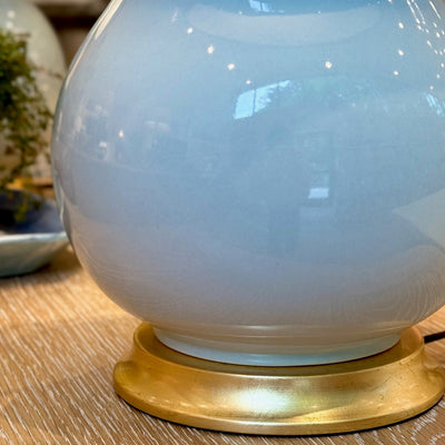 Close up of Hwang Bishop Nanjing Lamp with gold leaf base. 