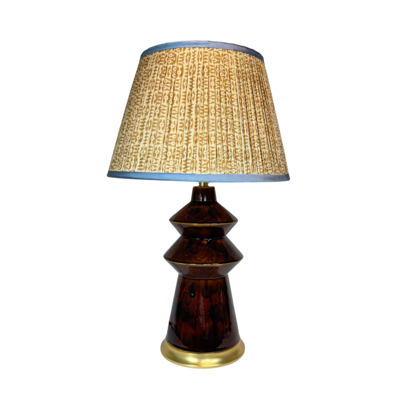 Hwang Bishop Malibu Table Lamp in Tortoise with a Gold Base