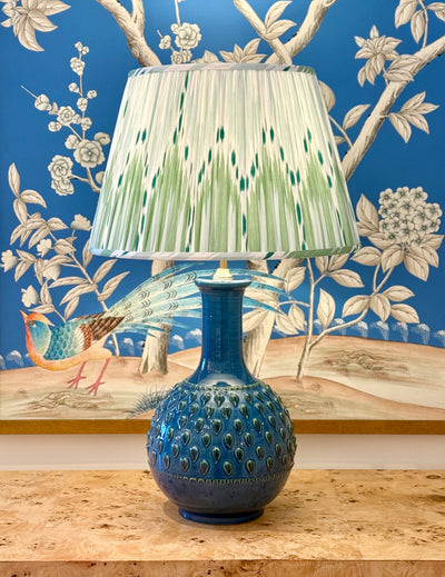 Schumacher - Bukhara Ikat in Mineral Blue & Leaf Green Fabric Lampshade