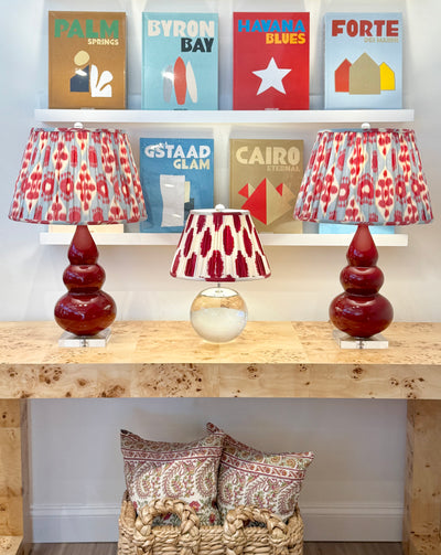 Schumacher - Hamilton Ikat in Sky Blue & Cherry Red Fabric Lampshade