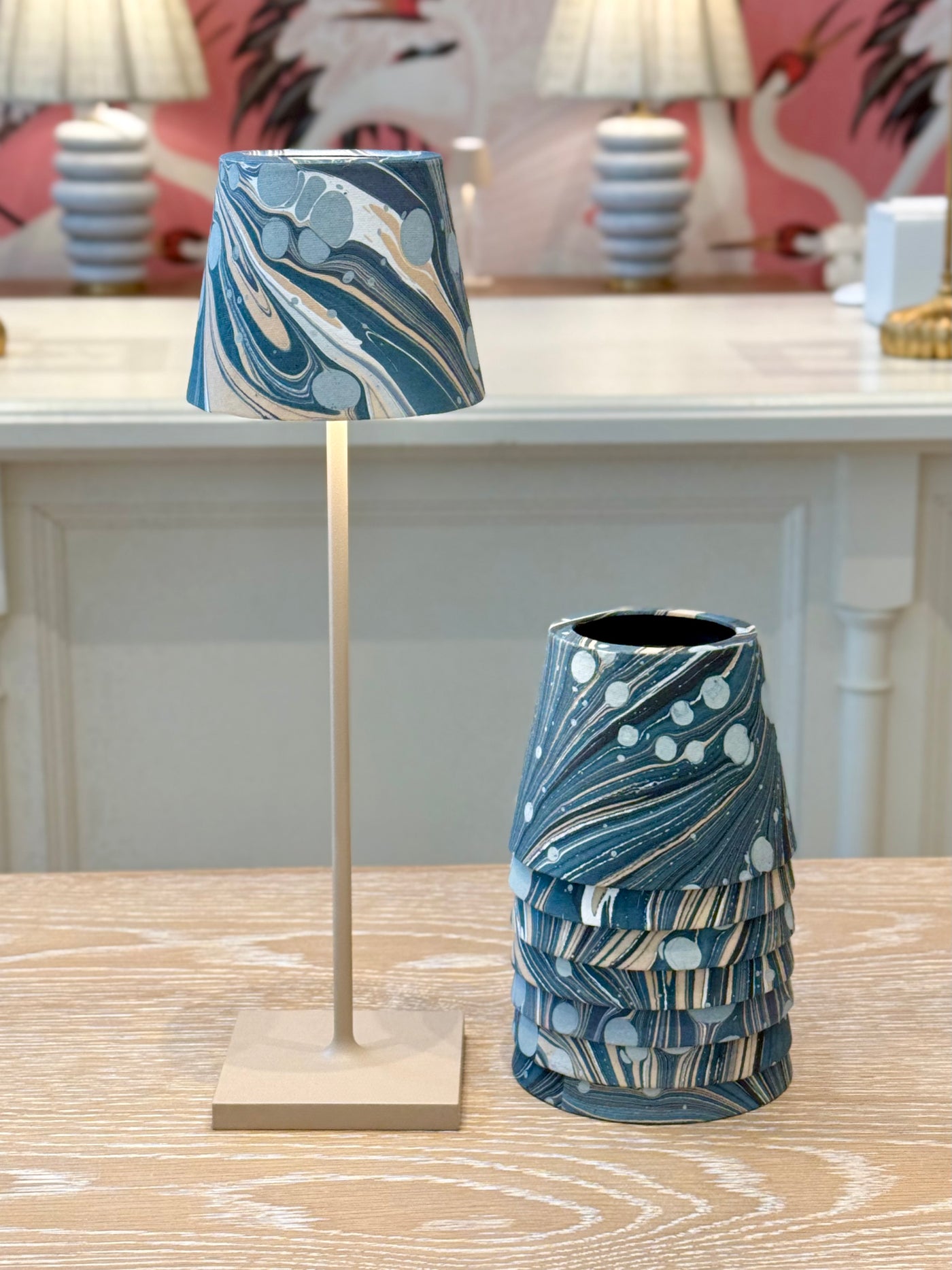 Blue Fire Whirl Marbled Paper Lampshade for Poldina Pro & Pro Mini