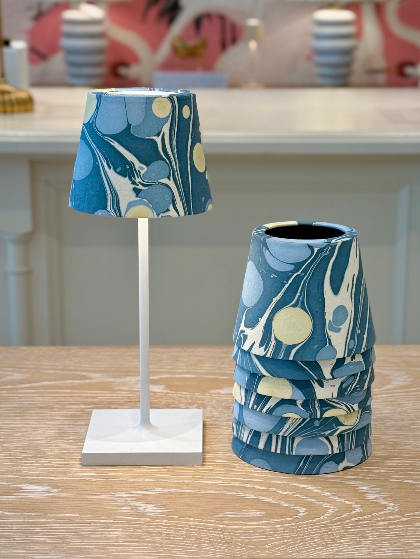 Blue Pebbles Marbled Paper Lampshade for Poldina Pro & Pro Mini