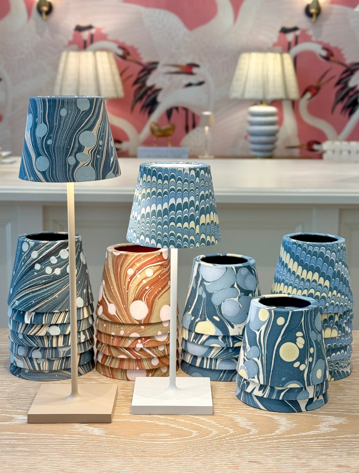 Blue Fire Whirl Marbled Paper Lampshade for Poldina Pro & Pro Mini