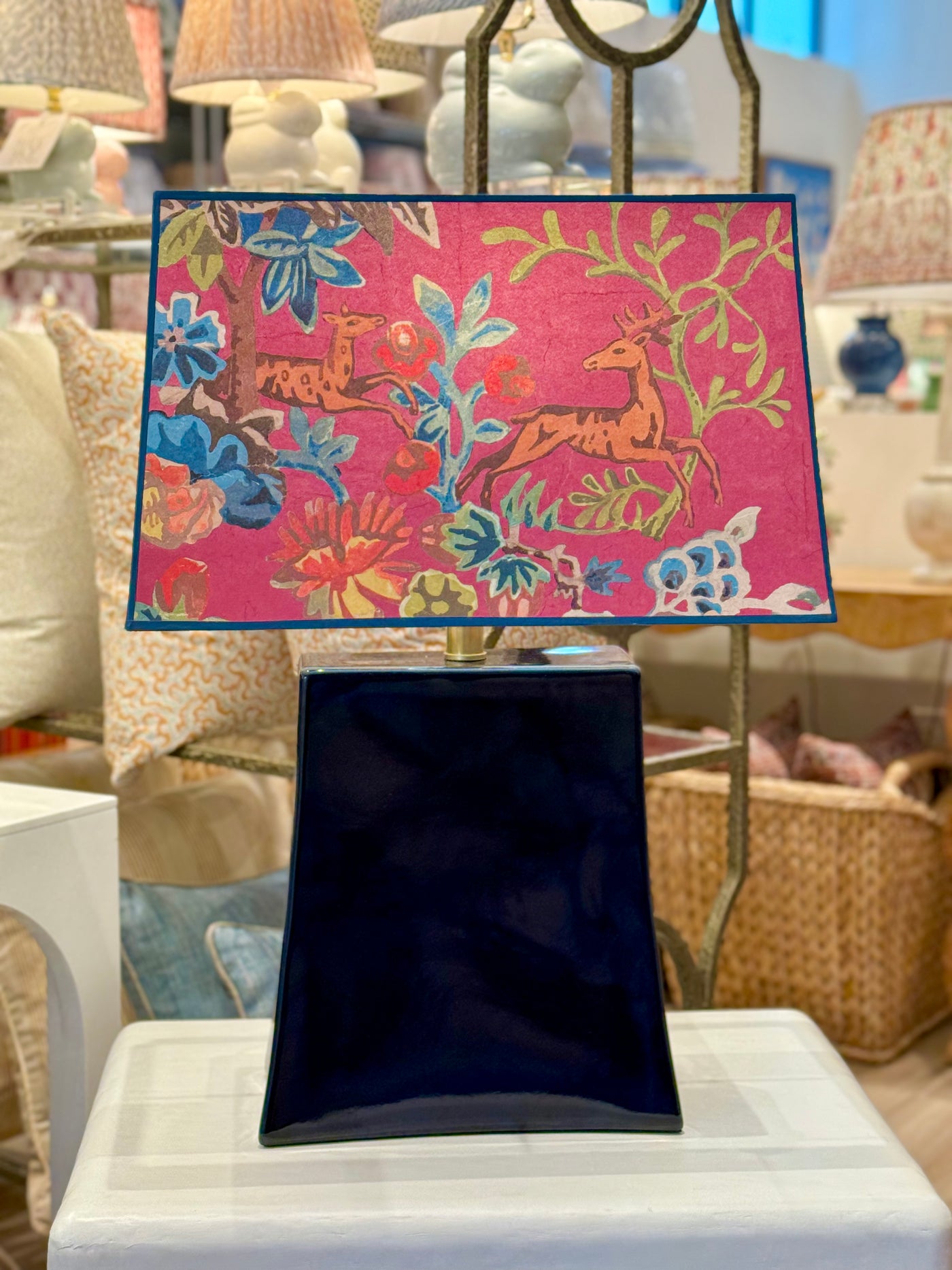 Kit Kemp - Knight's Tale in Fuchsia Wallpaper Rectangle Lampshade