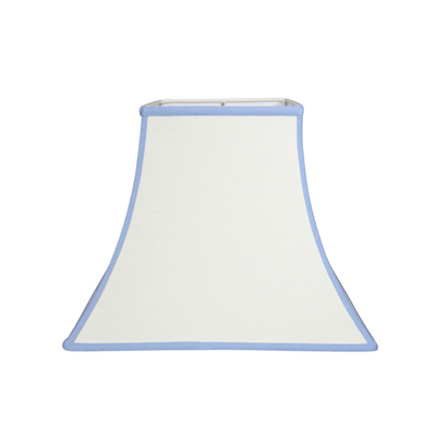 White Linen Square Bell Lampshade with Light Blue Trim