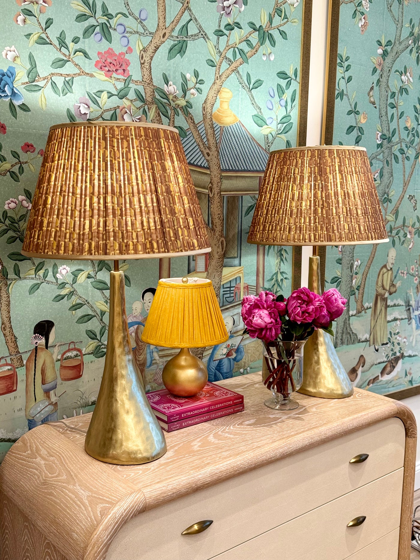 Penny Morrison Olive Lampshades on Ian Sanderson Lamps