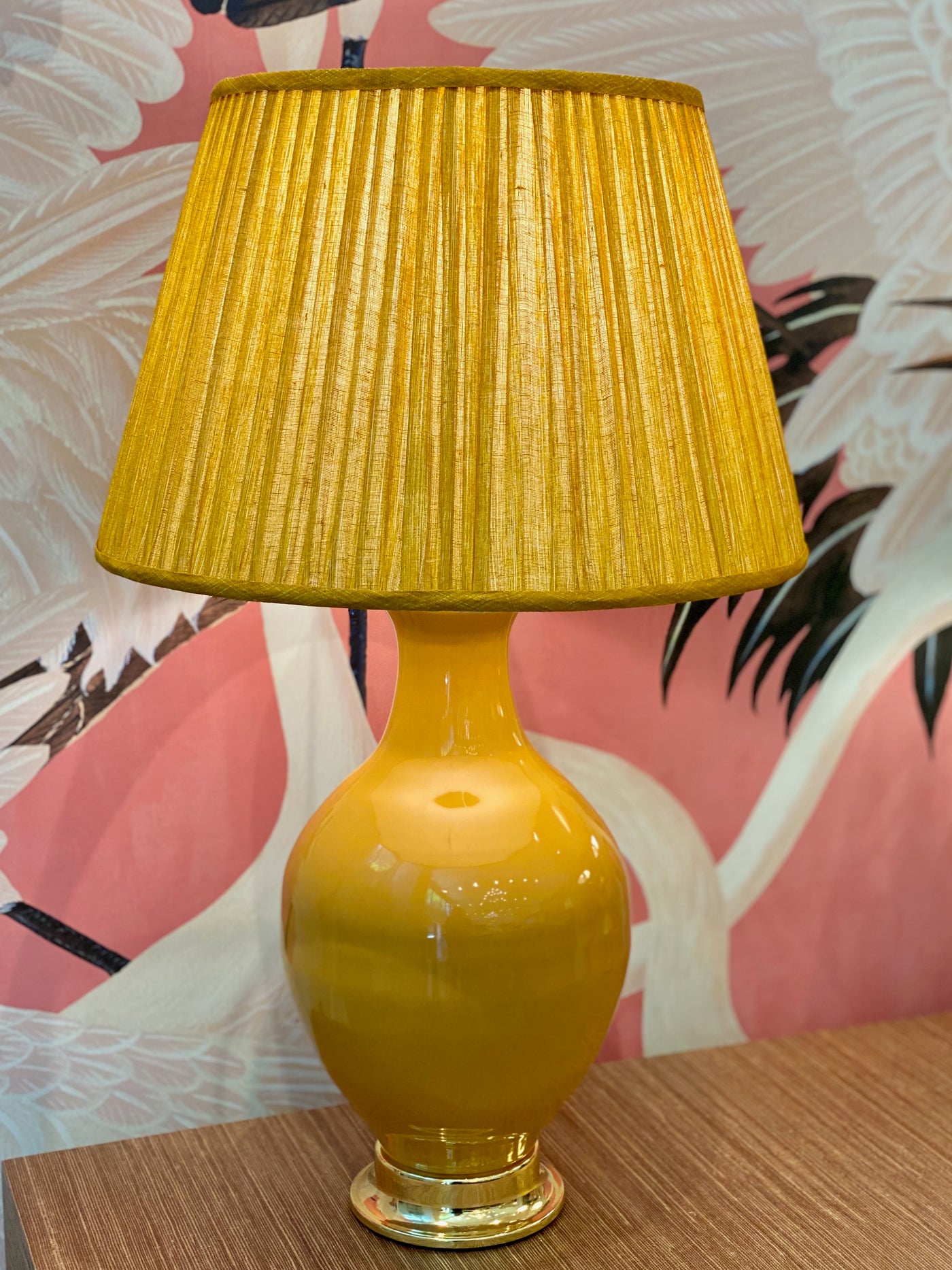 Paul Schneider Athens Mustard lamp with Fermoie Club Yellow lampshade.