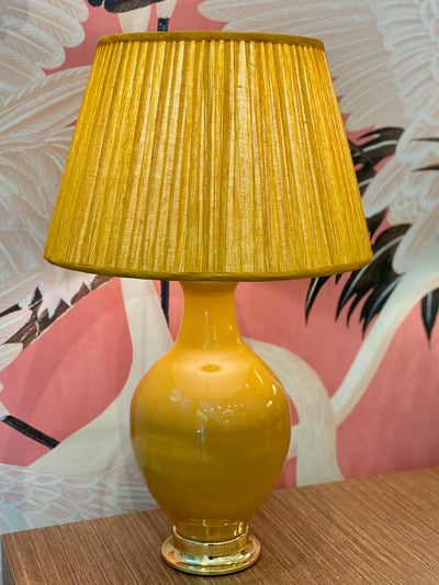 Paul Schneider Athens Mustard lamp with Fermoie Club Yellow lampshade.