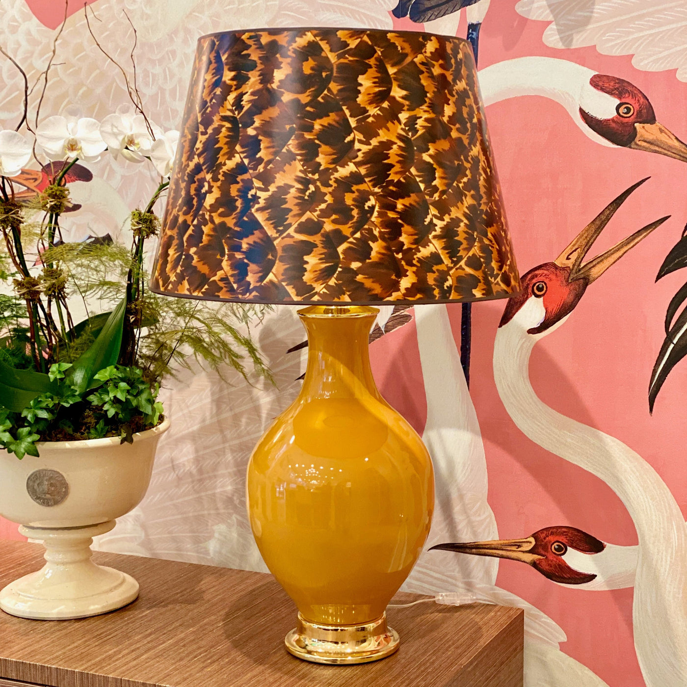 Paul Schneider Mustard Lamp with Schumacher Tortoise lampshade