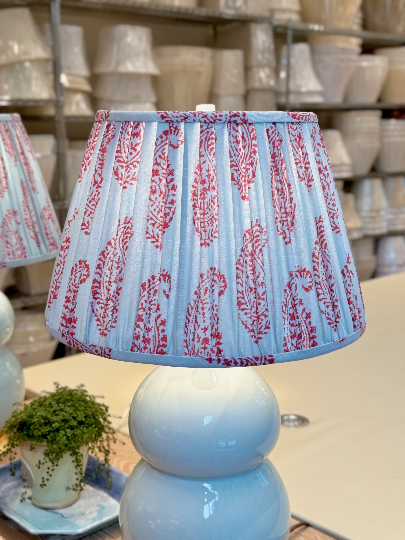 Peter Dunham Kashmir Paisley lampshade in red and blue. 