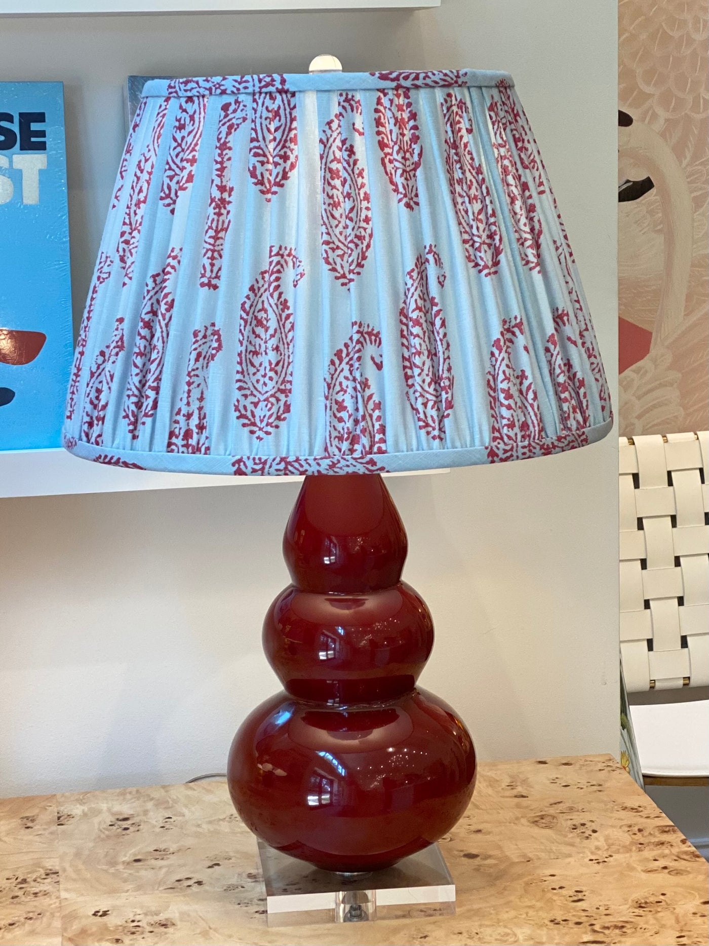 Peter Dunham lampshade on a red lamp