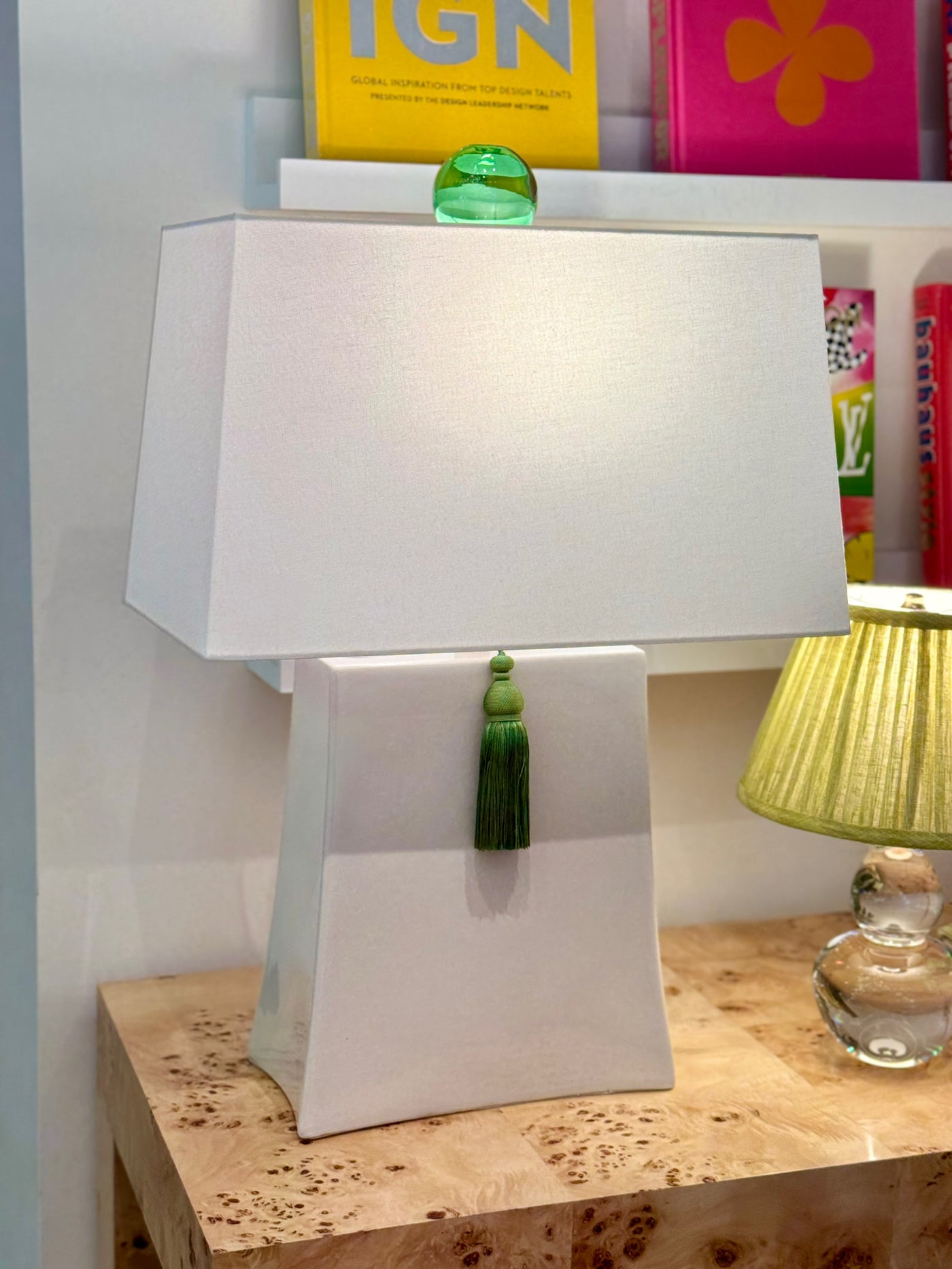 Large Rectangle Lamp and Green Tassle