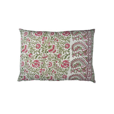 Front view of Thrift Pink Mallow Border Pillow