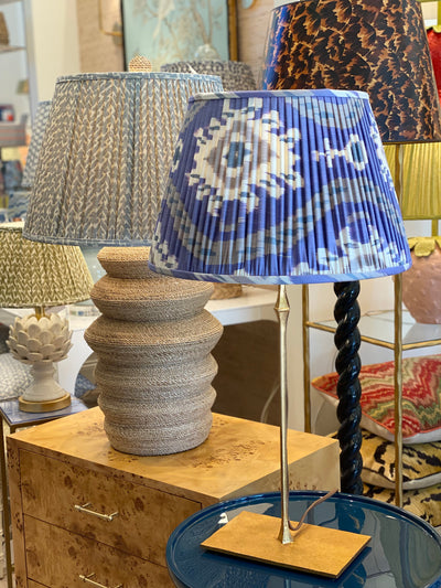 Ikat lampshade on a brass table lamp