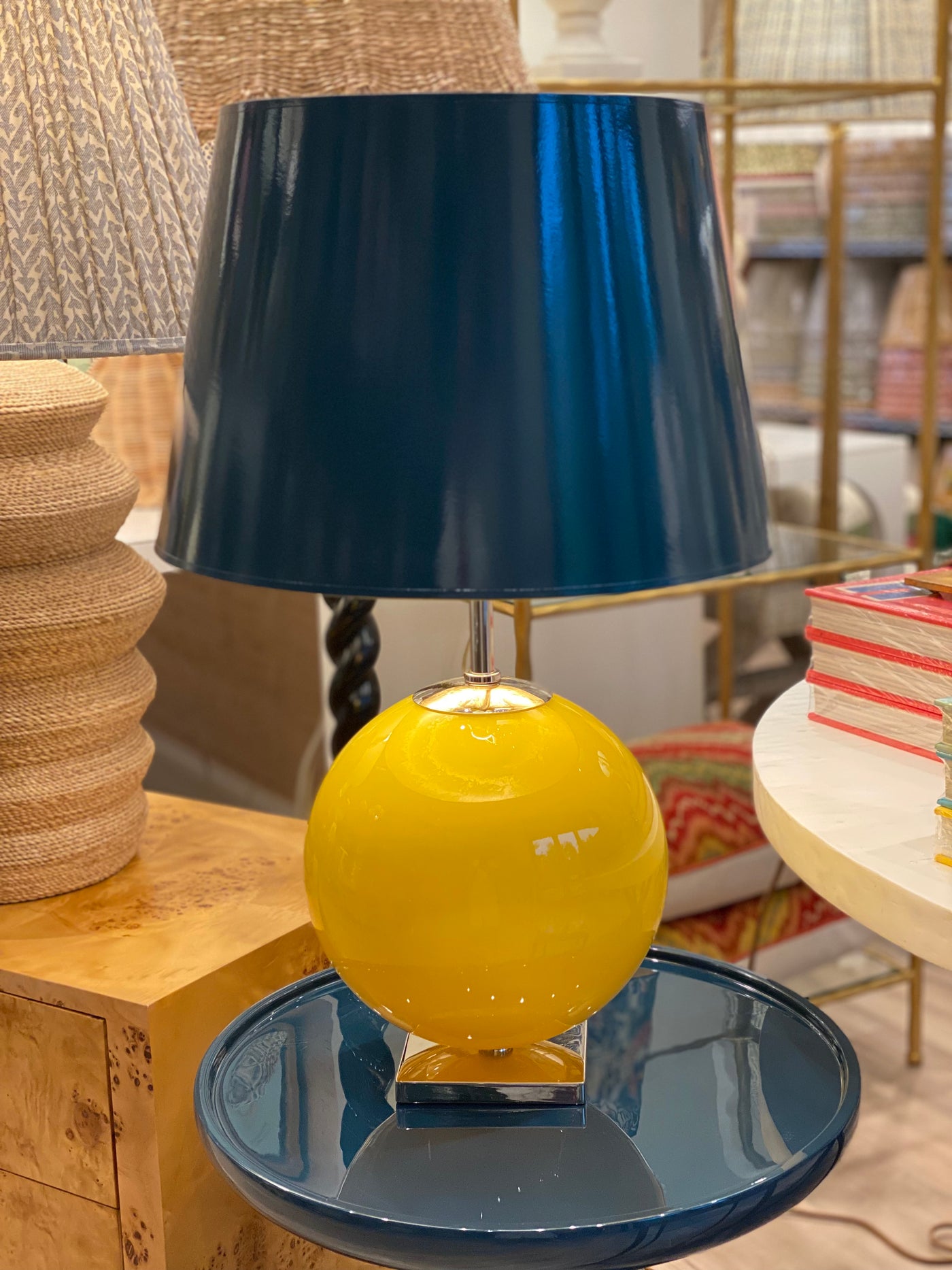 Yellow Elsie Table Lamp and Hague Blue Lampshade