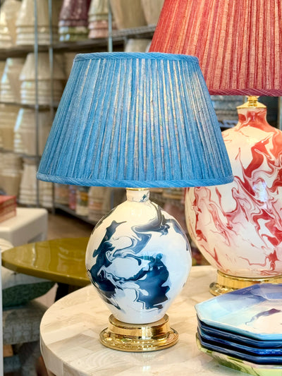 Paul Schneider blue and white lamp and Fermoie lampshade