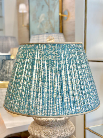 Penny Morrison White on Blue Tribal Lampshade with Gold trim