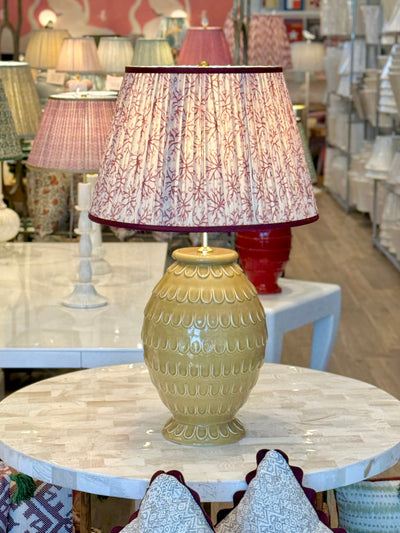 Penny Morrison Raspberry/Red Juniper Pleated Lampshade with Burgundy Trim