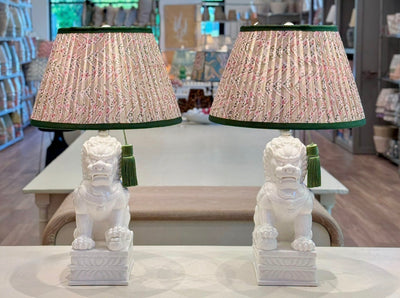 Foo Dog Lamps with Block Print Lampshades