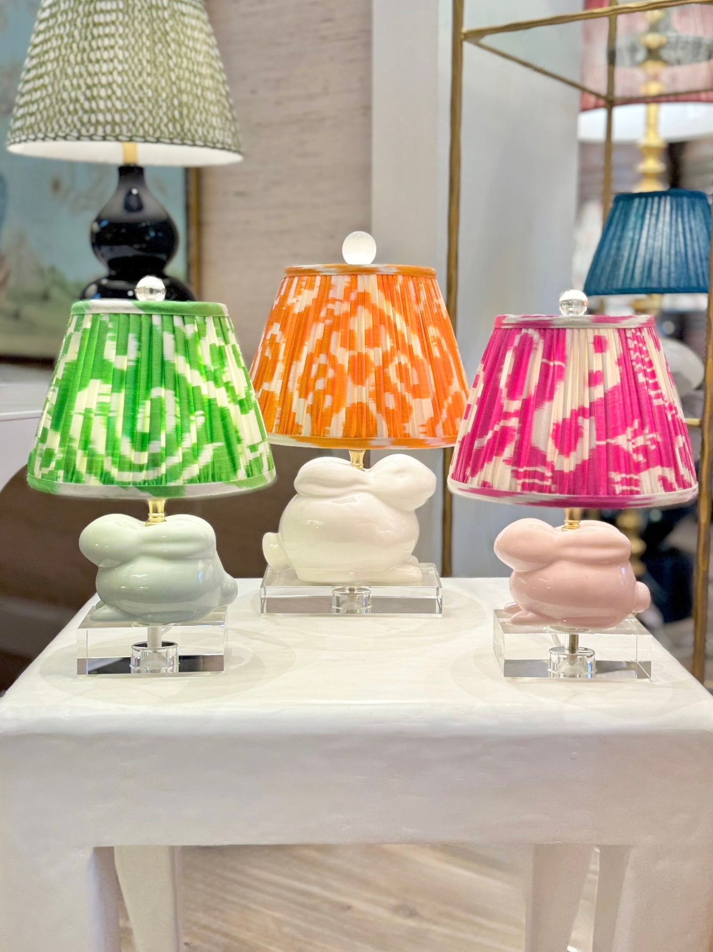 Bunny Lamps with Ikat Lampshades