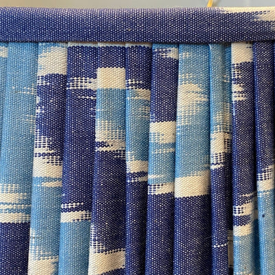 blue and white ikat lampshade close up