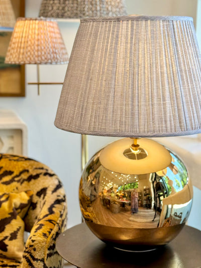 Large Brass Ball Lamp and Fermoie Lampshade