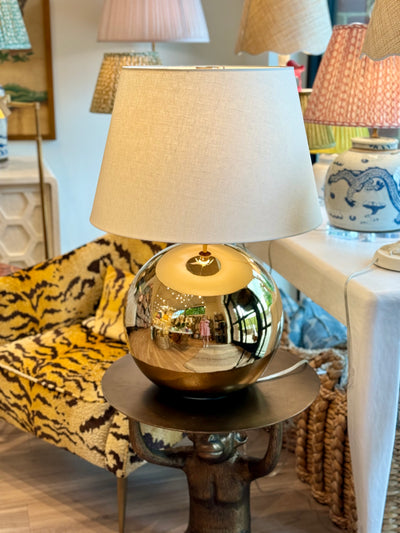 Linen British Drum Lampshade on a Brass Lamp