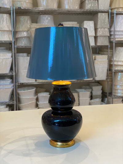 Black table lamp with painted lampshade