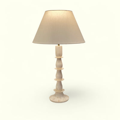Modern flare lampshade on a Penny Morrison bone lamp