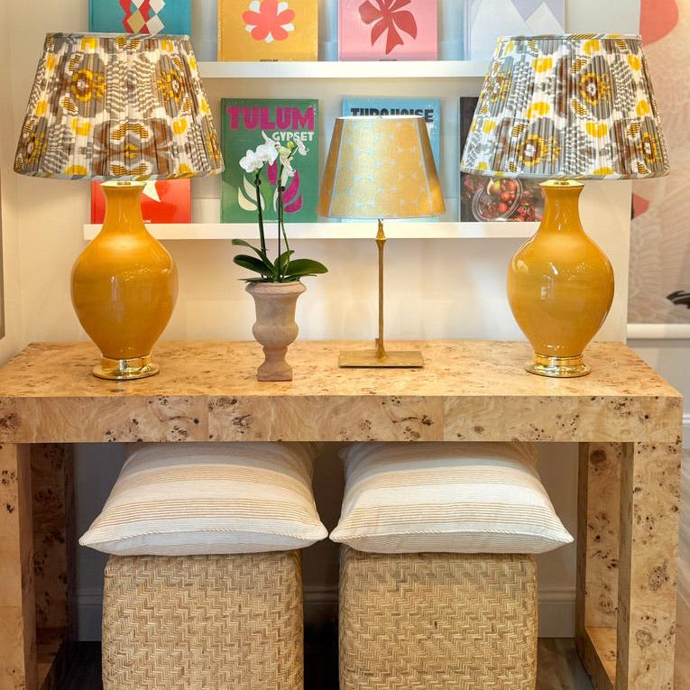 mustard lamps and ikat lampshades