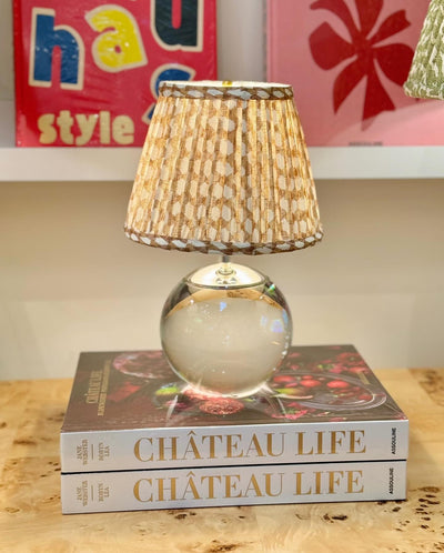 Tiny Terri Crystal Lamp with a Fermoie Nut Brown Wicker Lampshade