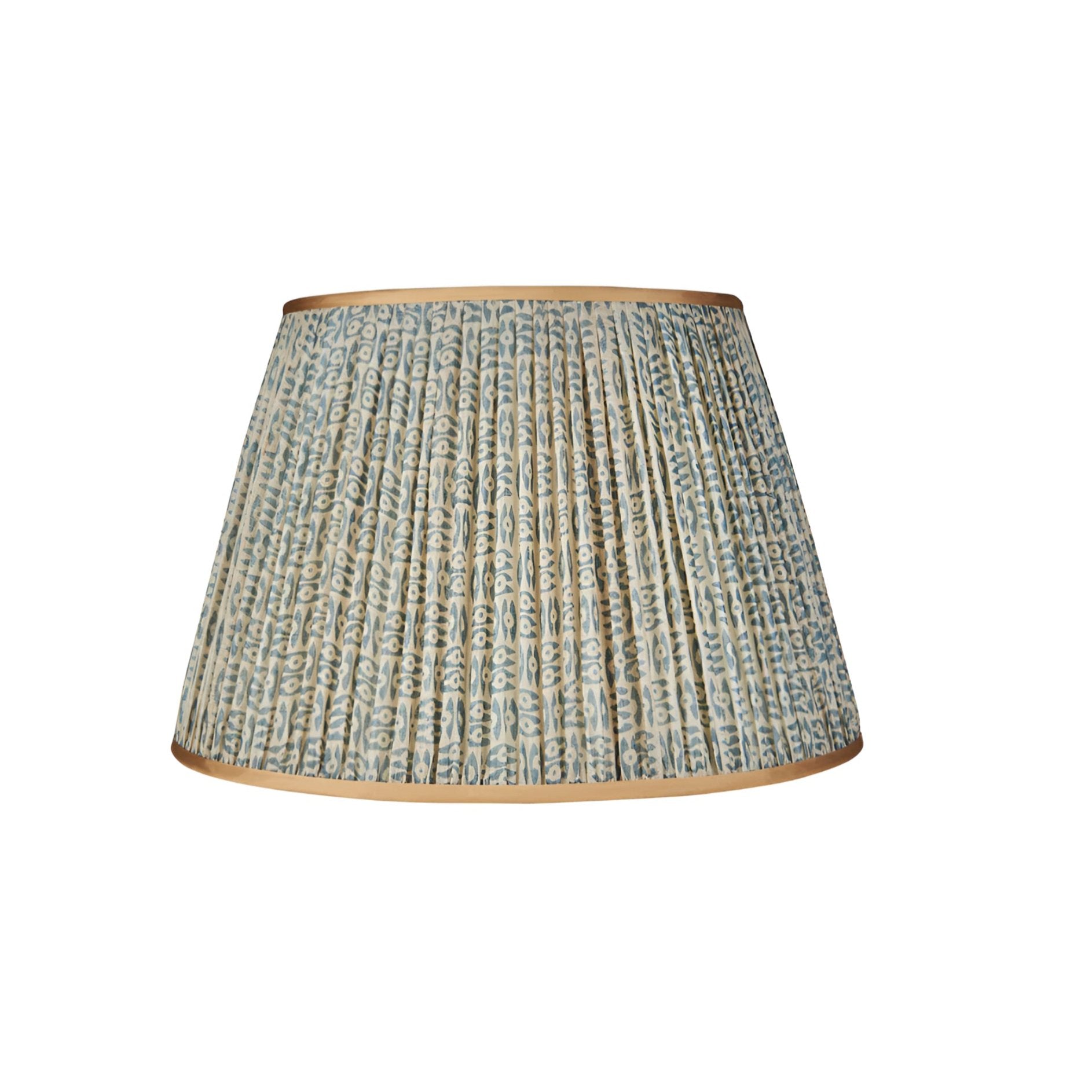 Penny Morrison Blue on White Tribal Pleated Silk Lampshade with Gold T