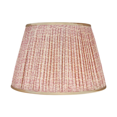 Penny Morrison Pink on White Tribal Pleated Silk Lampshade with Gold Trim