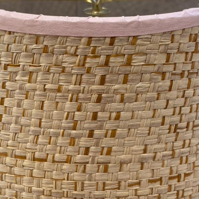 pink scalloped raffia lampshade up close