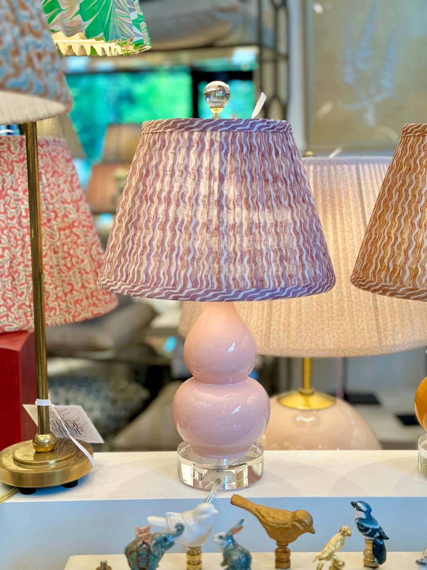Fermoie Pink Popple Lampshade and a mini pink double gourd lamp