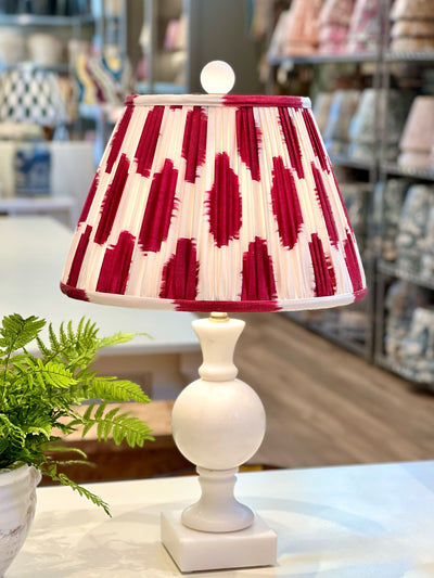 Red and White  Ikat Lampshade on an alabaster lamp