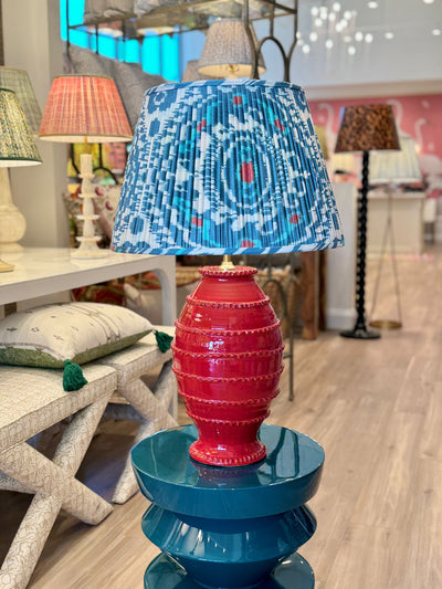 Red Penny Morrison Lamp with an Ikat Lampshade