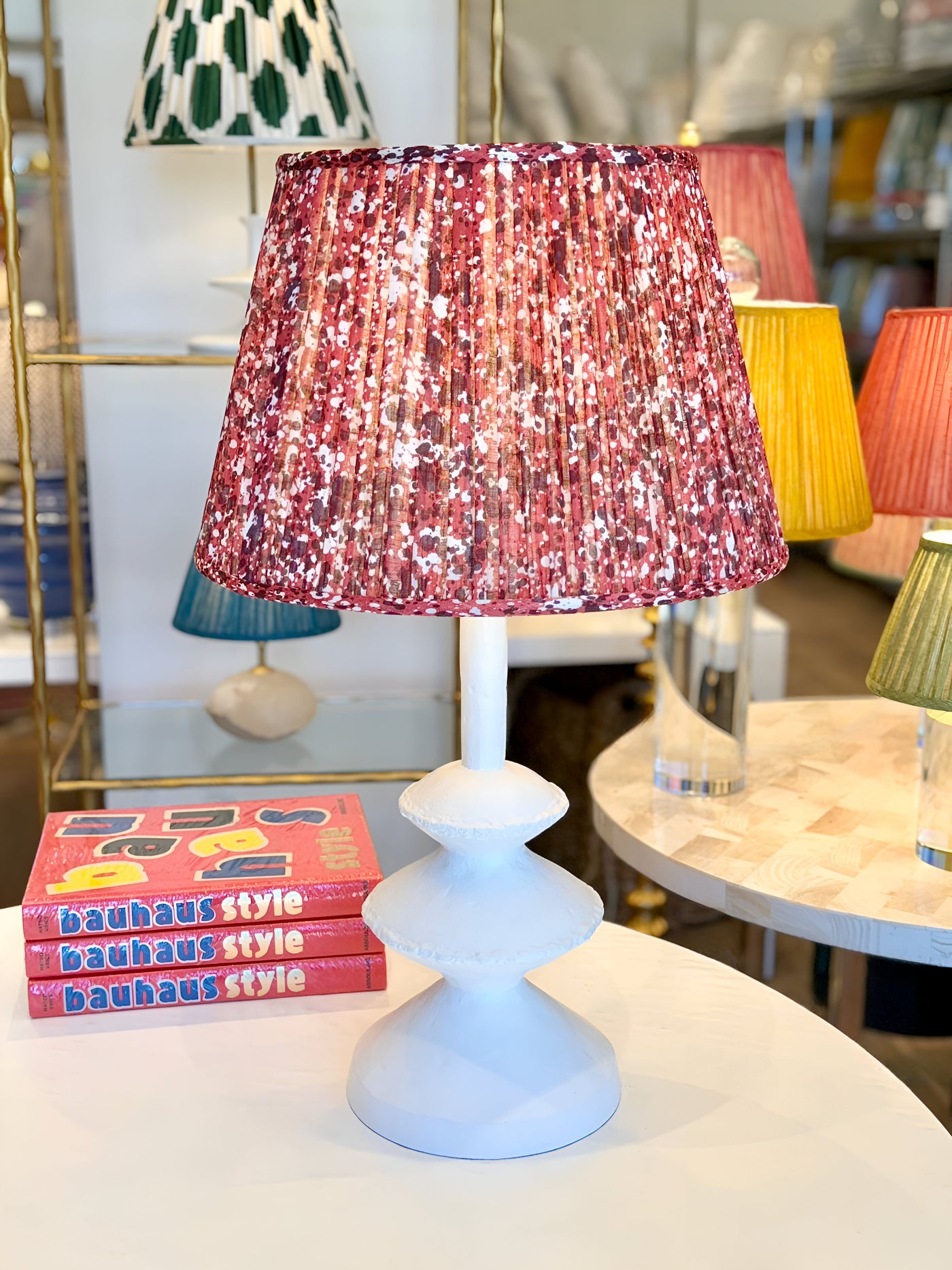 Fermoie Red Quartz Lampshade on a White Lamp